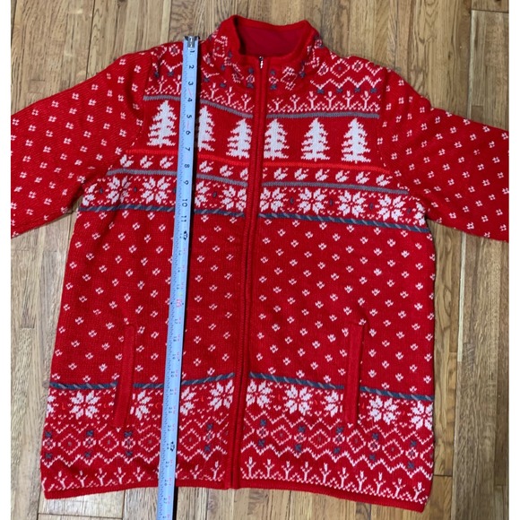 Coldwater Creek Red CottageCore Ski Festive Fair Isle Zip Up Sweater - Picture 5 of 9